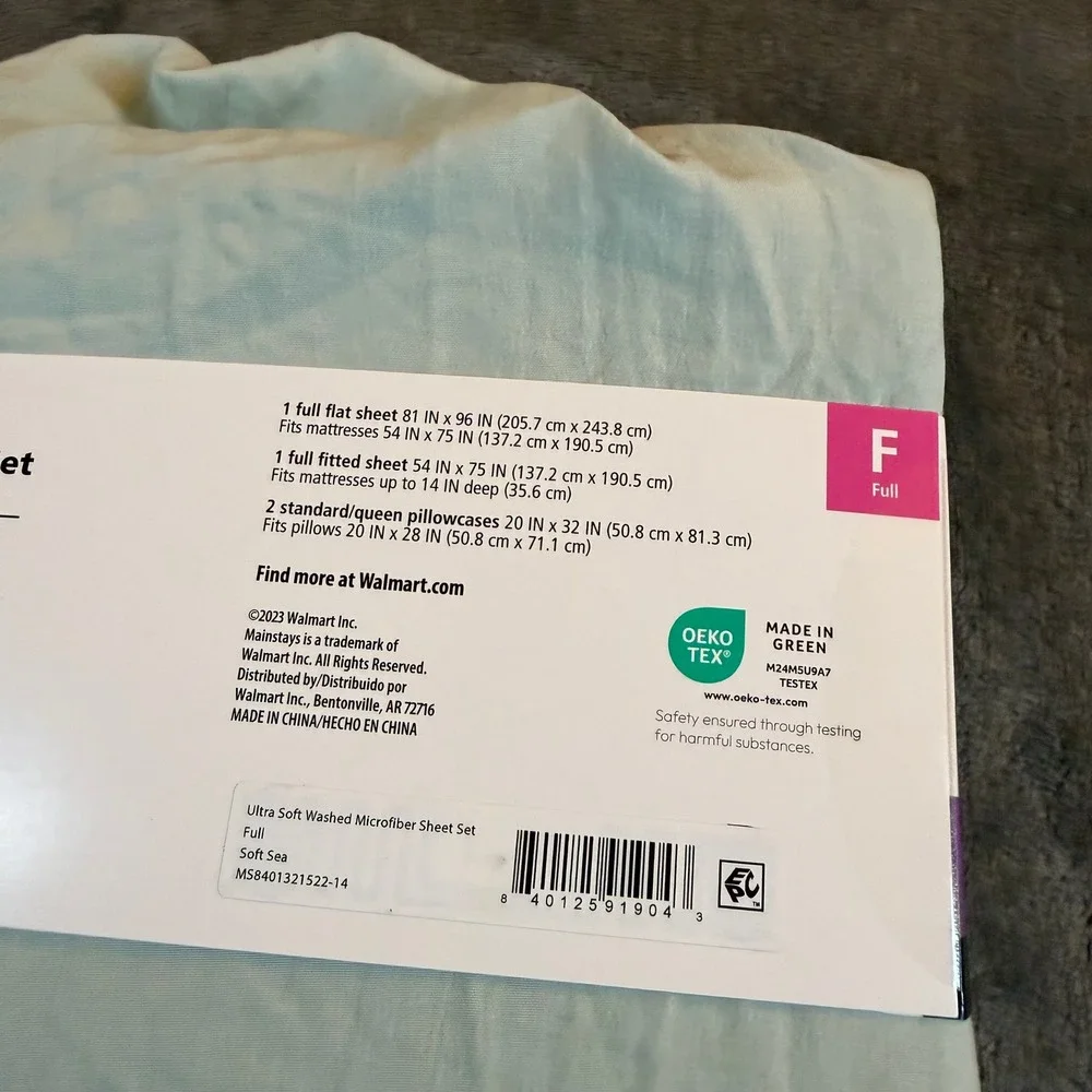 Mainstays Full Size Ultra Soft Washed Microfiber Sheet Set Sea Green new‎